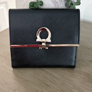 Salvatore Ferragamo Black Wallet with Gold Accent